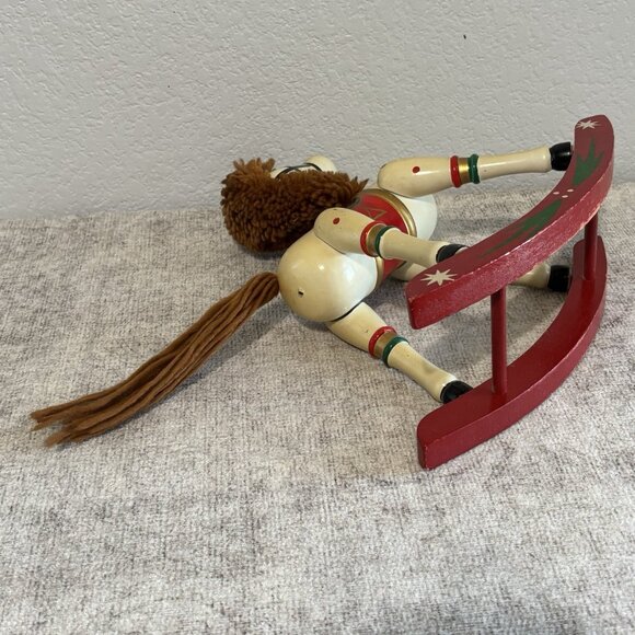 Vintage Hand Painted Wooden Rocking Horse Christmas Figurine Folk Art Decor - Picture 11 of 11
